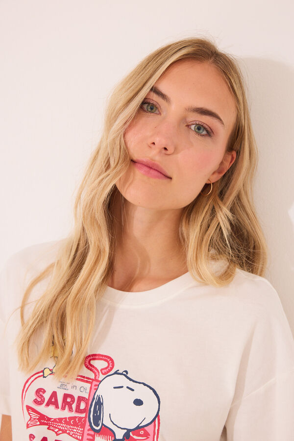 Womensecret Pijama corta rojo de Snoopy 100 % algodón marfil