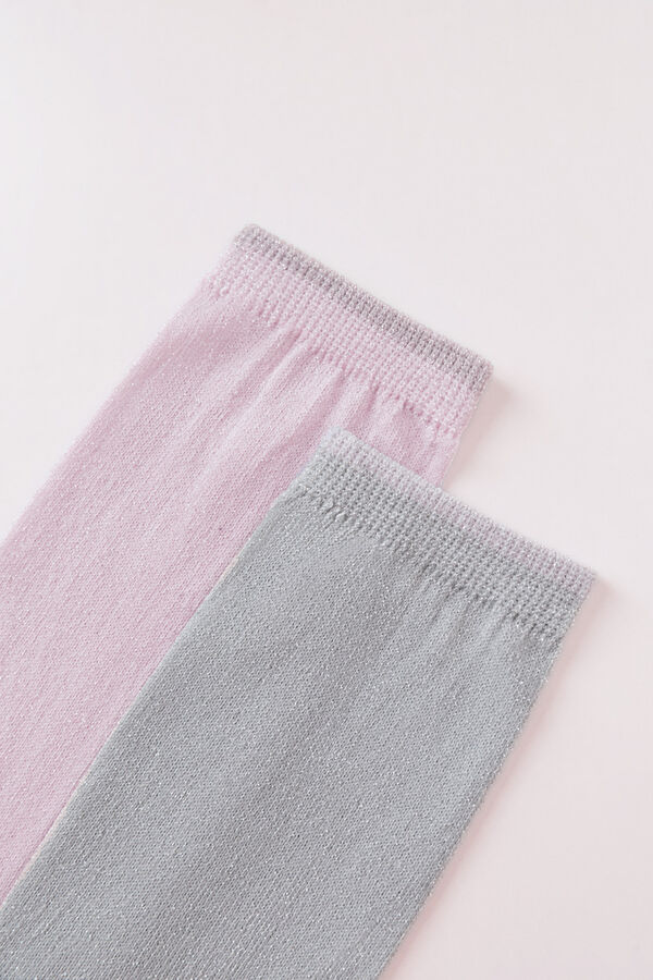 HI&BYE Pack de 2 calcetines de lurex rosa y gris  rosa