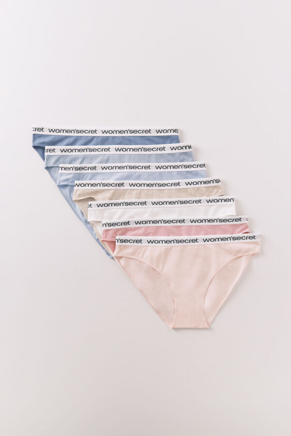 Women'secret Pack 7 panties cl&aacute;sicas de algod&oacute;n con logo blanco