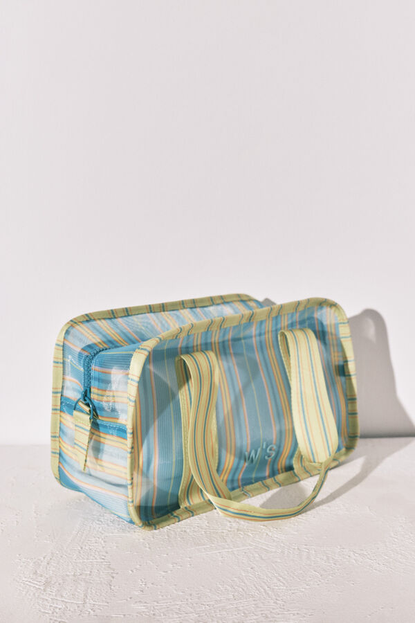 Women'secret Neceser mediano de malla a rayas azul y verde estampado