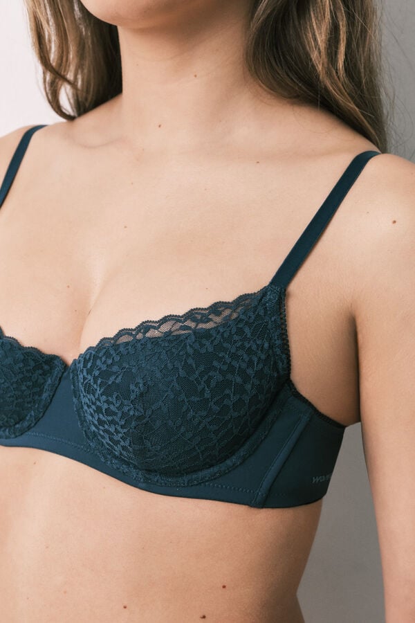 Women'secret Brasier balconette con relleno de encaje verde BEAUTIFUL verde