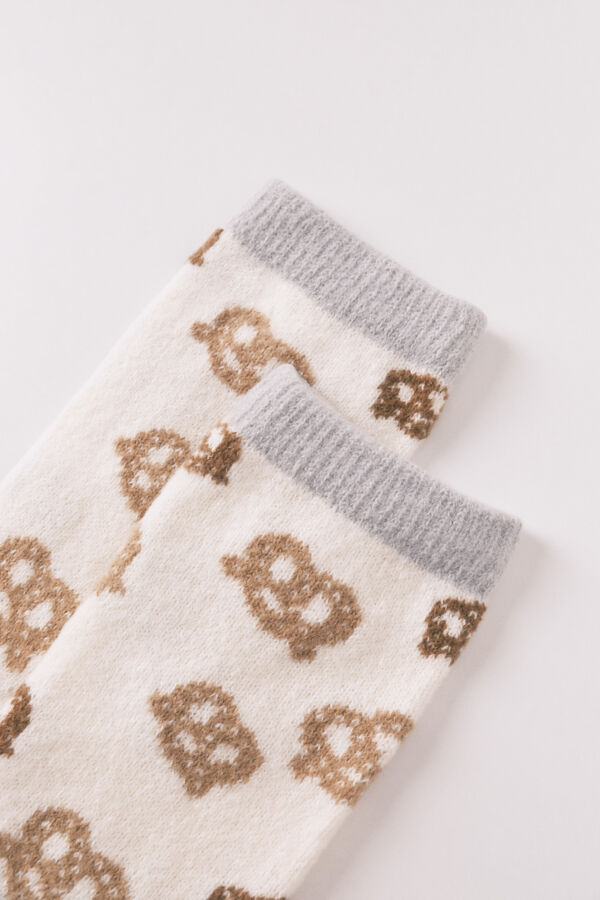 Women'secret Calcetines largos con estampado de pretzel blanco