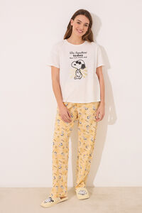 Womensecret Pijama larga Snoopy manga corta marfil