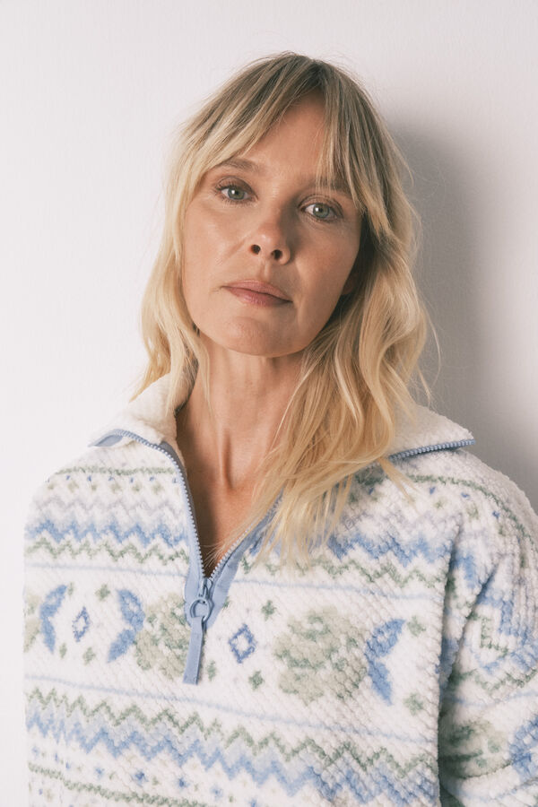 Women'secret Pijama larga de forro polar jacquard  marfil