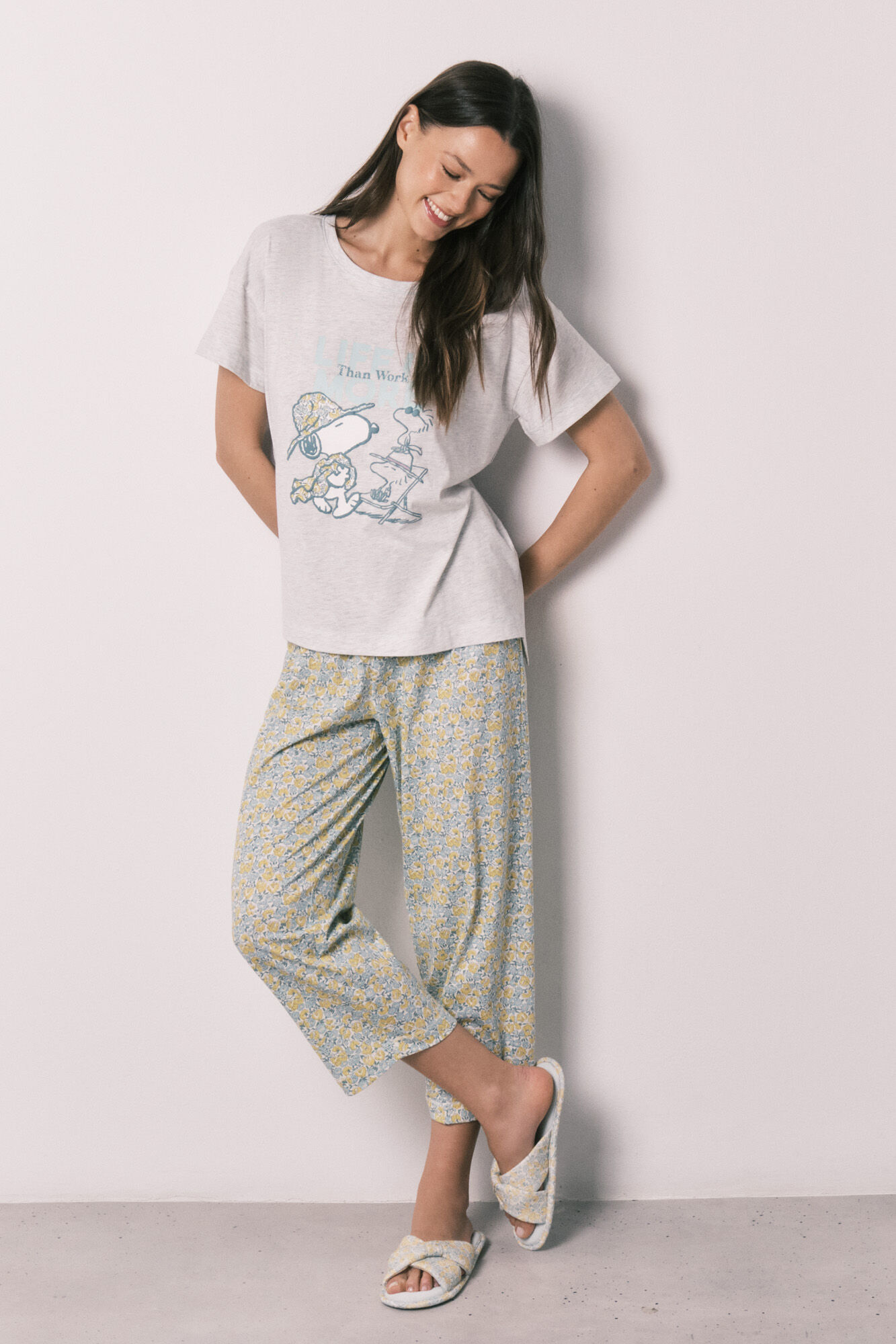 Women'secret Pijama larga de algod&oacute;n Snoopy