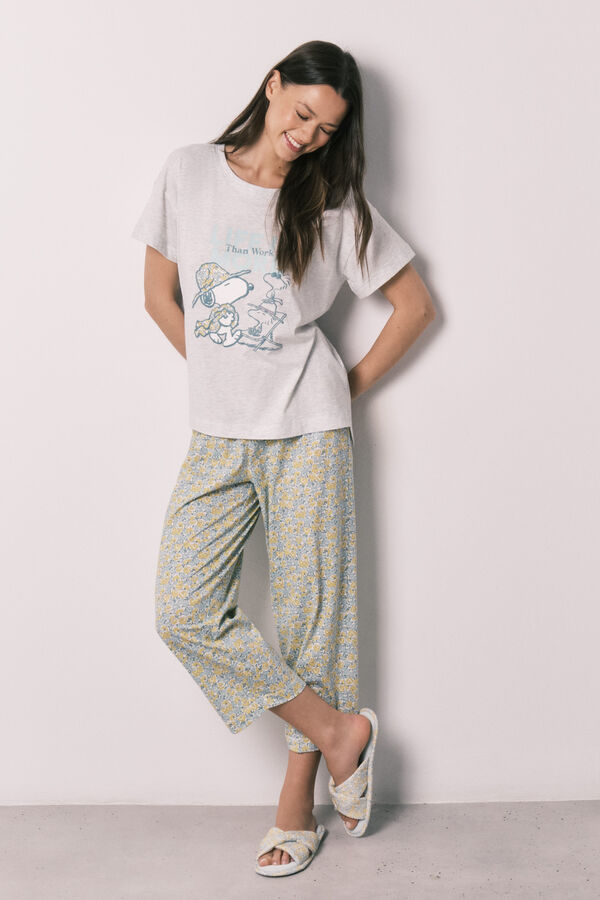 Women'secret Pijama larga de algod&oacute;n Snoopy gris