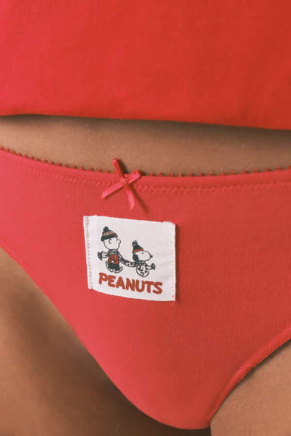 Women'secret Pack de 7 tangas de algod&oacute;n de Snoopy en color rojo estampado