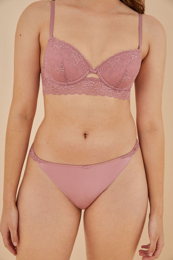 Womensecret Tanga microfibra encaje rosa rosa