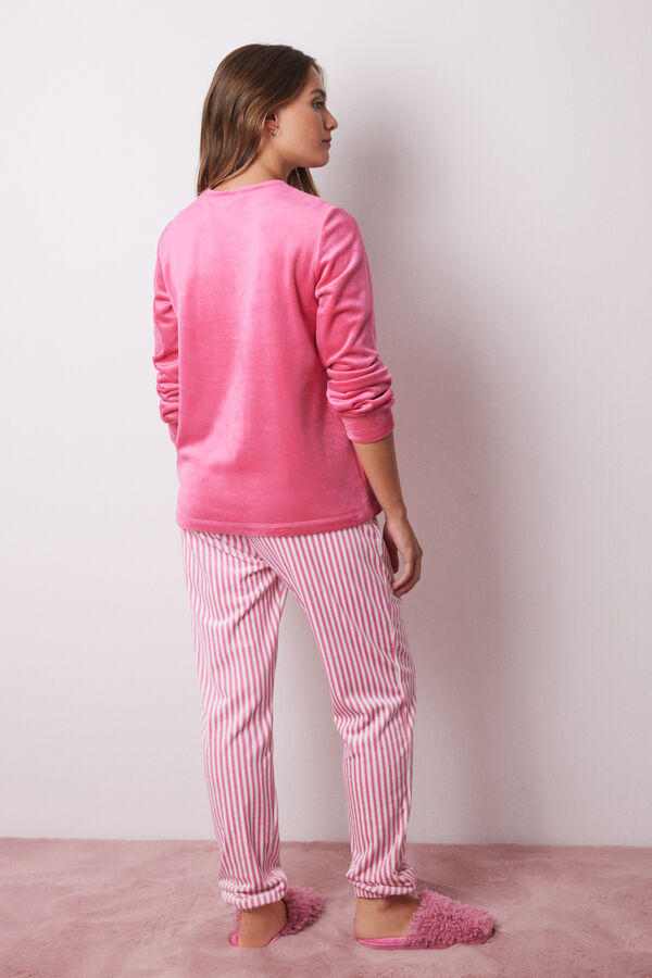 Womensecret Pijama larga terciopelo rayas rosa rosa