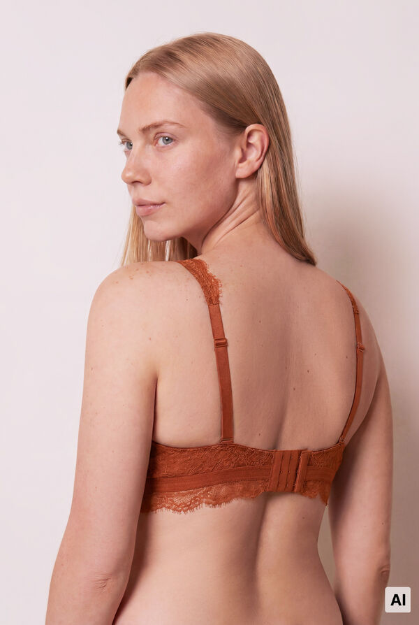 Women'secret Brasier halter con relleno de encaje marr&oacute;n INTUITIVE caf&eacute;