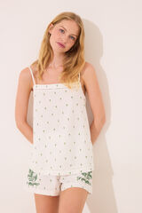 Womensecret Pijama corta de tirantes de algodón con estampado verde blanco
