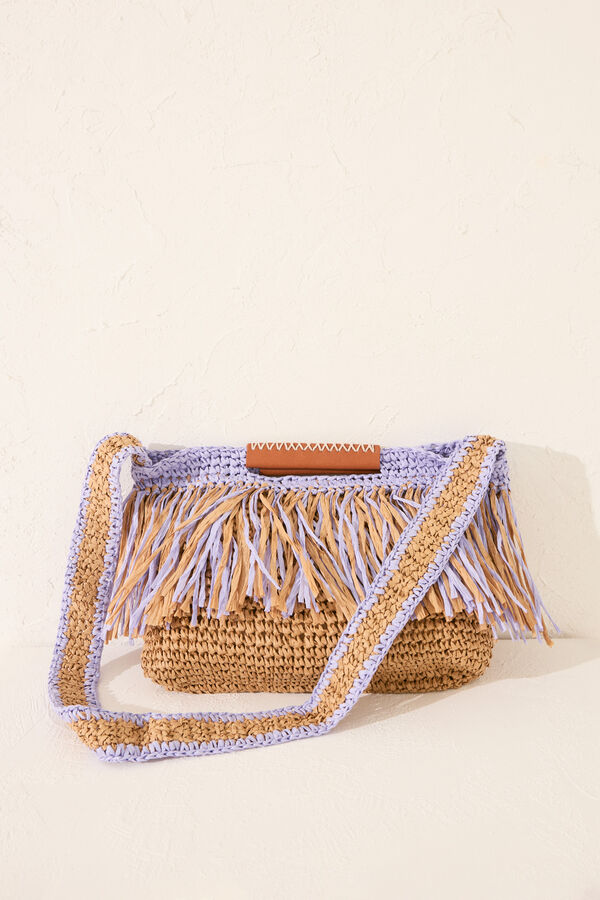 Womensecret Bolsa mediano de rafia con flecos, bolsa azul