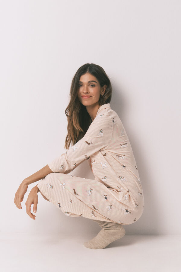 Women'secret Camis&oacute;n midi estampado de rayas y perritos de 100% algod&oacute;n naranja