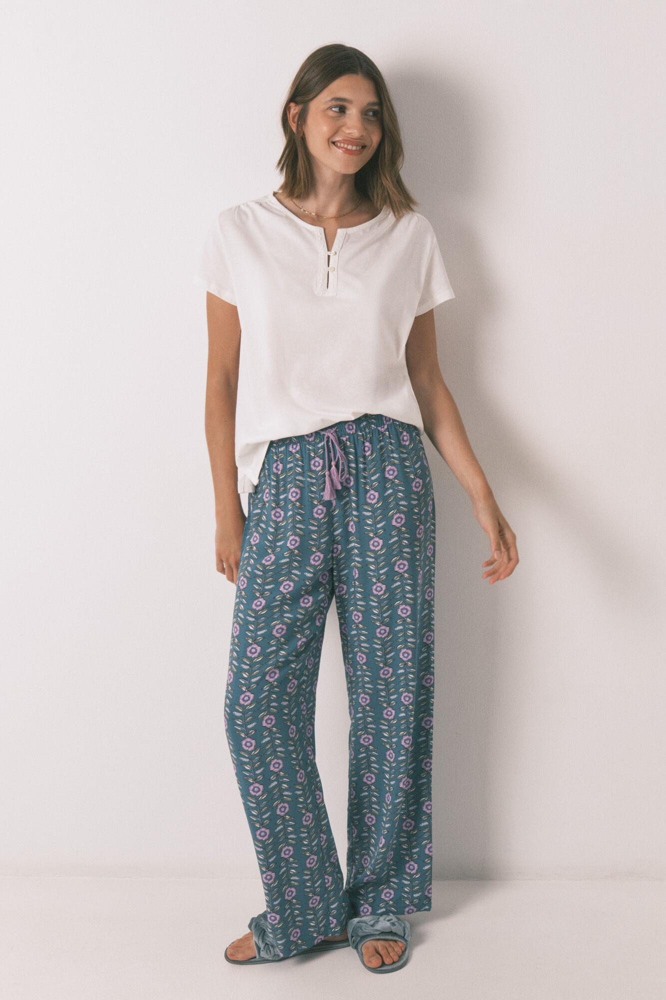 Women'secret Pantal&oacute;n largo de viscosa con estampado de flores