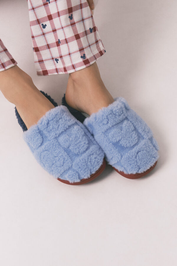 Womensecret Pantuflas para casa de ducha con estampado de Mickey azul estampado