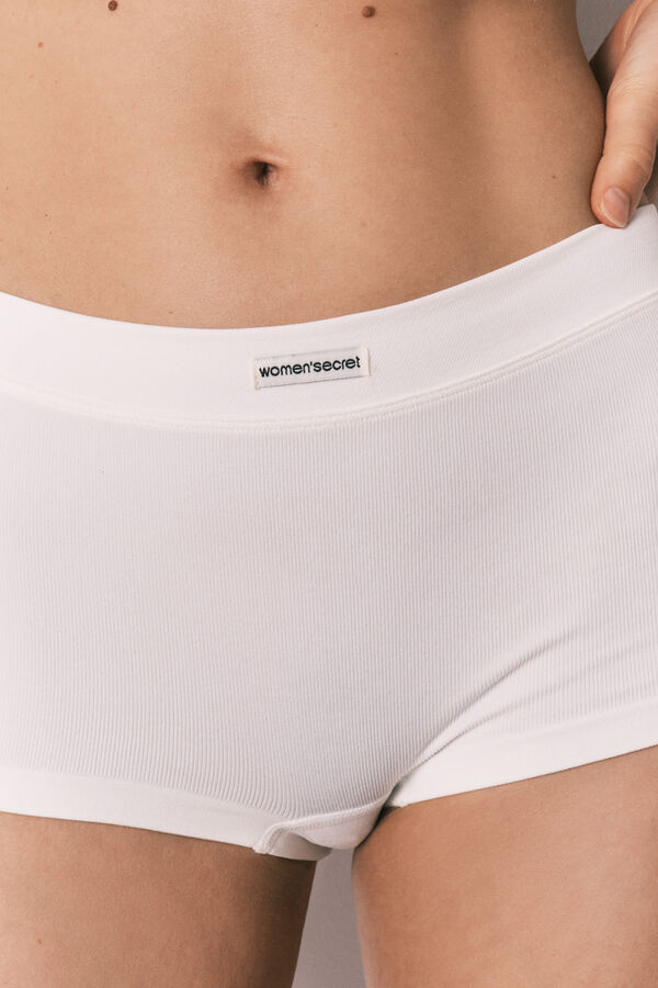 Women'secret Panty boxer sin costuras acanalado blanco blanco