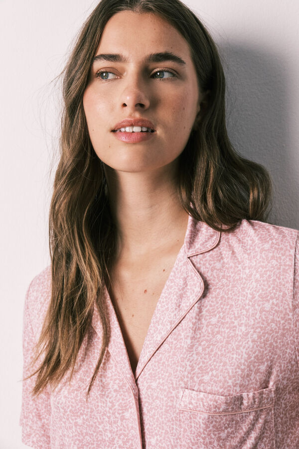 Women'secret Pijama larga camisera estampado flores rosa