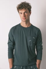 Women'secret Pijama larga de hombre 100% algod&oacute;n coches verdes verde