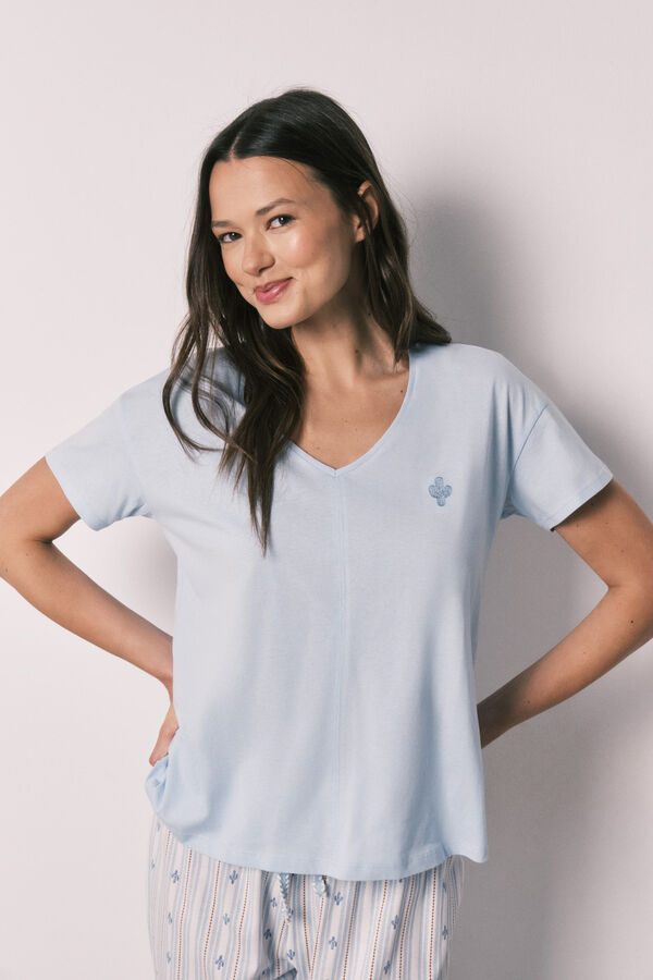 Women'secret Pijama capri de algod&oacute;n azul azul