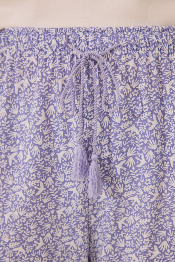 Womensecret Pijama capri 100% algodón flores blancas marfil