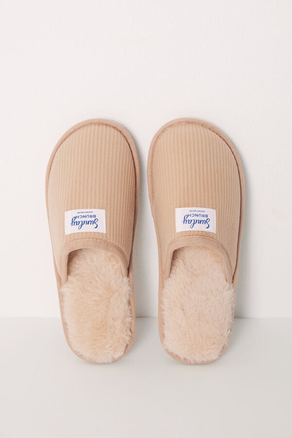 Womensecret Pantuflas casa destalonadas pana beige beige