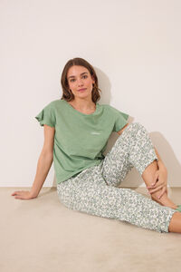 Womensecret Pijama Capri 100% algodón verde verde