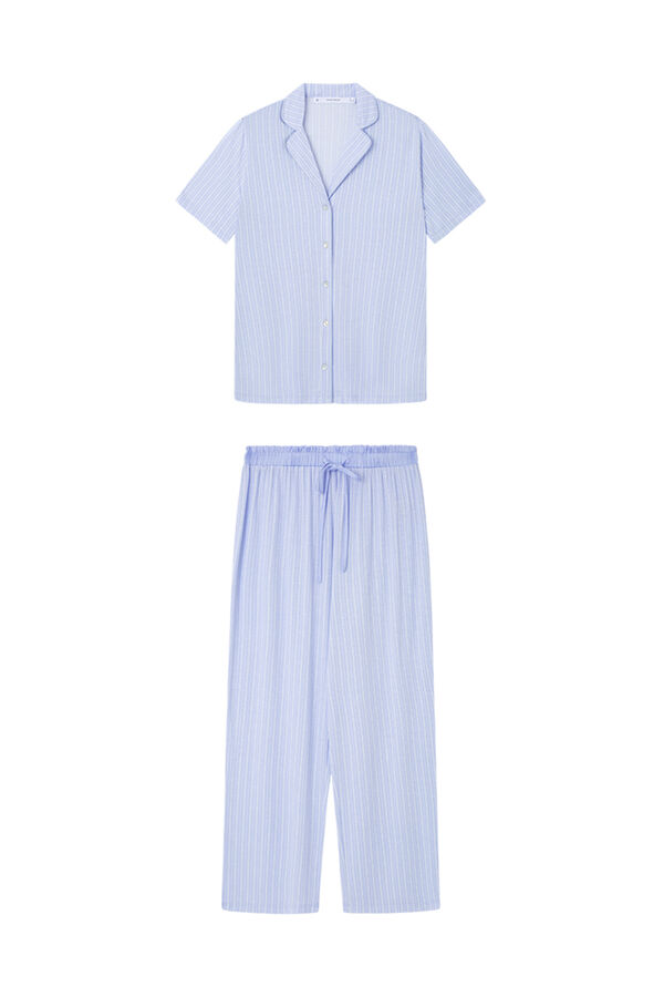 Womensecret Pijama camisera de rayas azules de viscosa Capri  verde