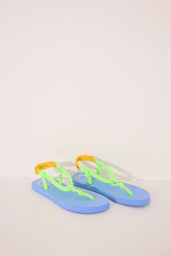 Womensecret Chanclas Smiley con tirantes de cuerda verde blanco