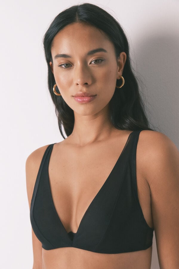 Women'secret Brasier cuello halter de tul negro con cierre especial  negro