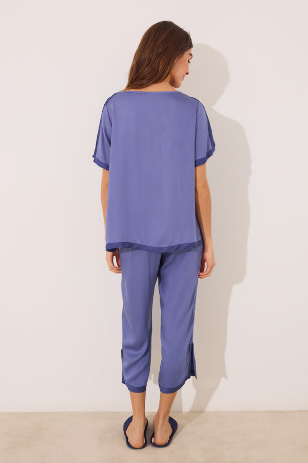 Womensecret Pijama de satén azul liso azul