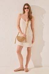 Womensecret Vestido corto con tirantes y pedrería brillante. marfil