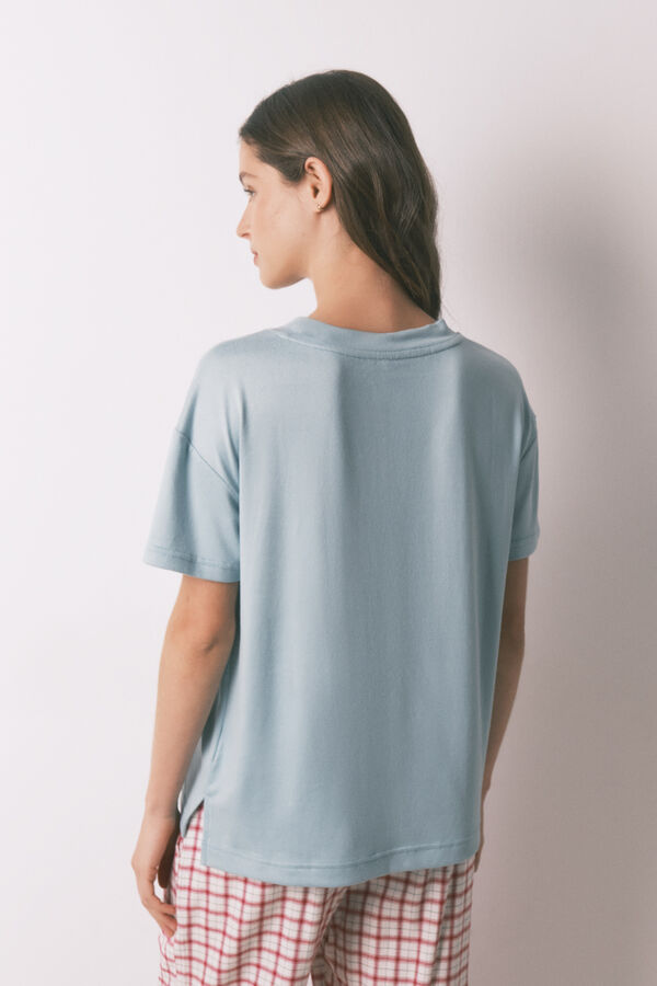 Women'secret Playera de tejido de manga corta de ante azul azul