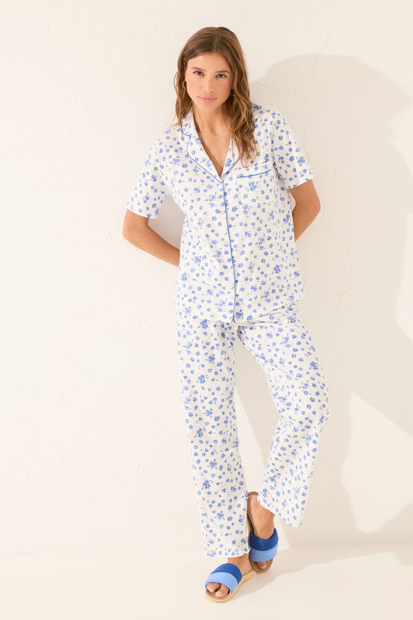 Womensecret Pijama camisera con estampado floral blanco blanco