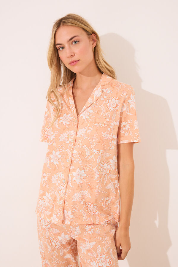 Womensecret Pijama camisera Capri de algodón naranja naranja