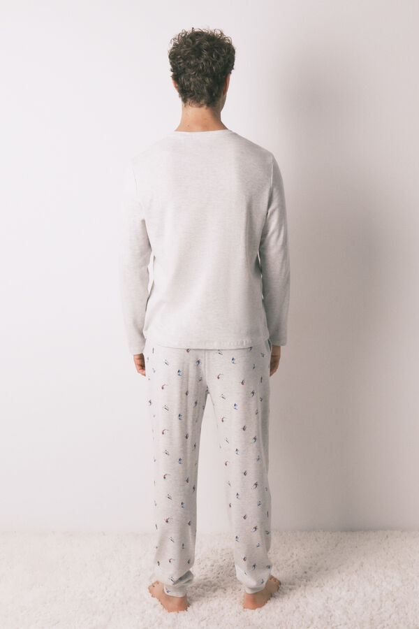 Women'secret Pijama larga de hombre 100% algod&oacute;n gris esqu&iacute; gris