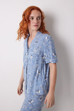 Womensecret Pijama camisera de viscosa con flores azul