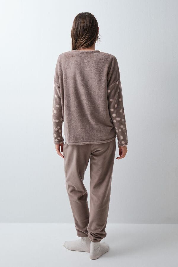 Women'secret Pijama larga polar marr&oacute;n caf&eacute;