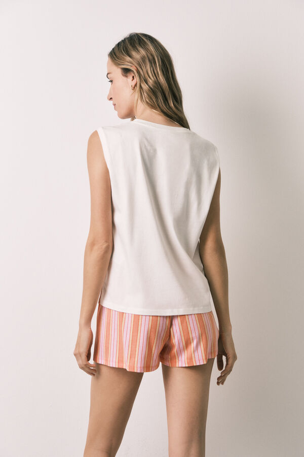Women'secret Pijama corta de algod&oacute;n Pantera Rosa a rayas marfil