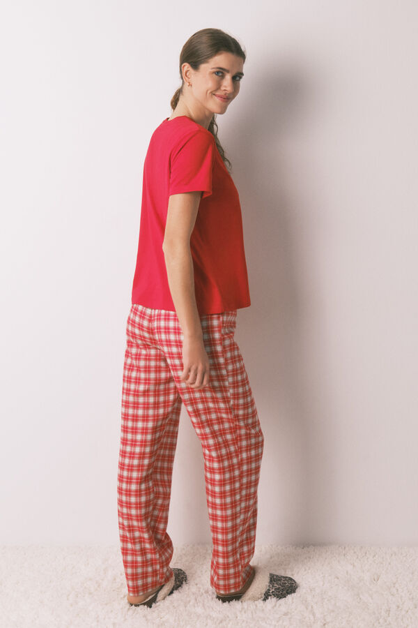 Women'secret Pijama larga 100% algodón con estampado de cuadros de Snoopy rojo