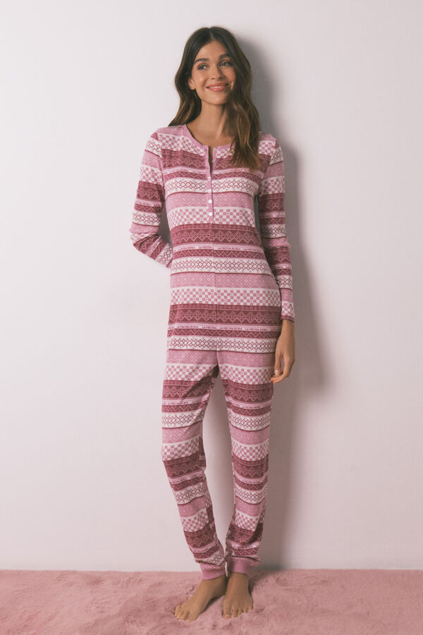 Women'secret Pijama jumpsuit con borde largo rosa