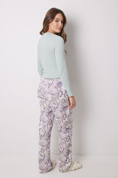 Womensecret Pantalón largo 100% algodón flores morado/lila