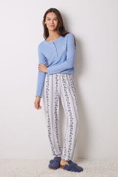 Womensecret Pantalón pijama rayas flores blanco