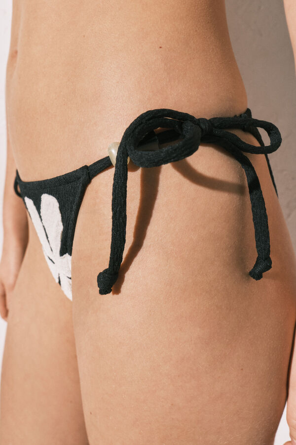 Women'secret Panty de bikini de tiras estampado floral negro negro
