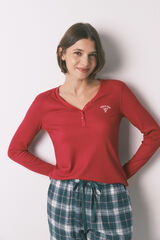 Women'secret Playera manga larga waffle rojo rojo