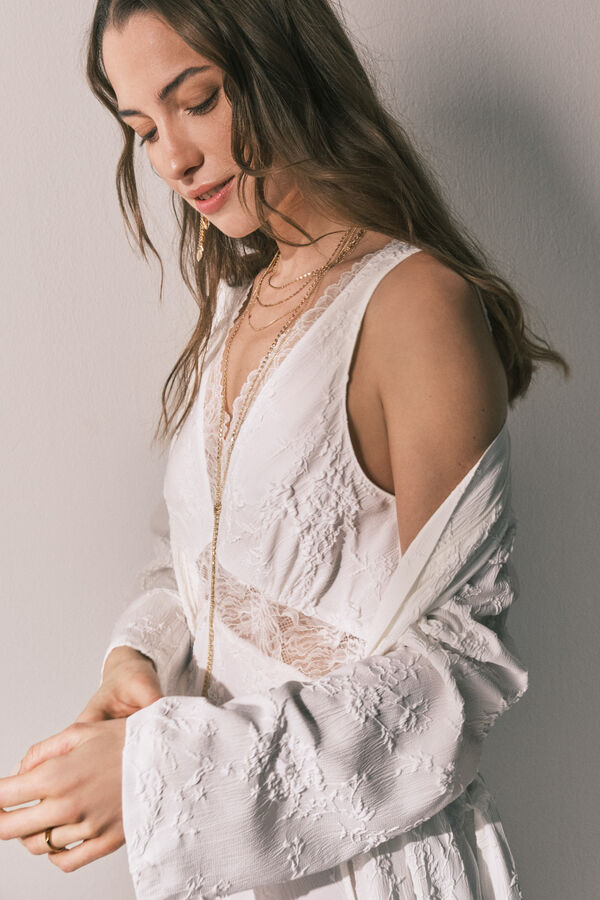 Women'secret Bata larga sat&eacute;n blanca marfil