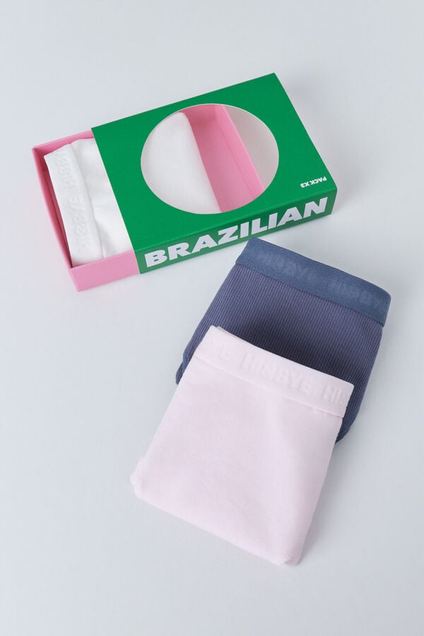 HI&BYE Pack de 3 panties brasileñas en azul, blanco y rosa blanco