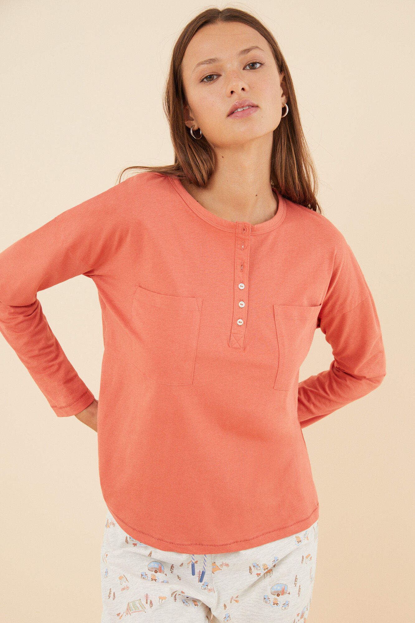 Camiseta color coral 100 de algodon con bolsillos Ropa de dormir y homewear de mujer WomenSecret MX