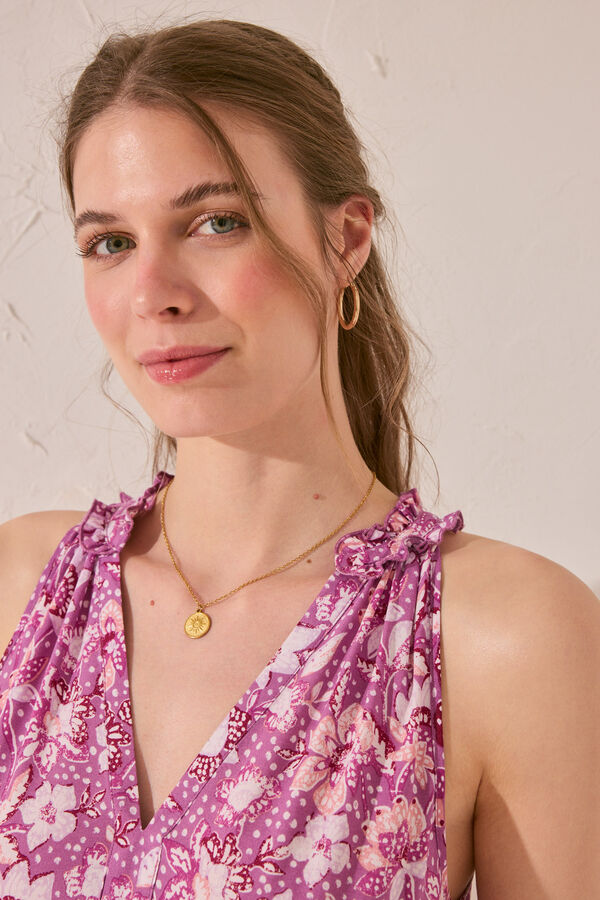 Womensecret Vestido largo de tirantes de viscosa con estampado morado/lila estampado