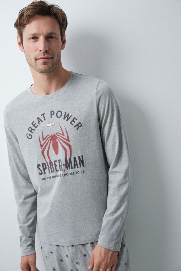 Women'secret Pijama larga de algod&oacute;n Spiderman gris