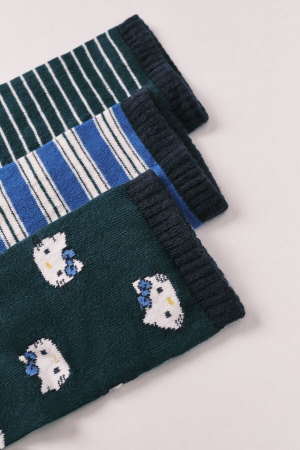 Women'secret Pack 3 calcetines tobilleros de rayas y "Hello Kitty" estampado
